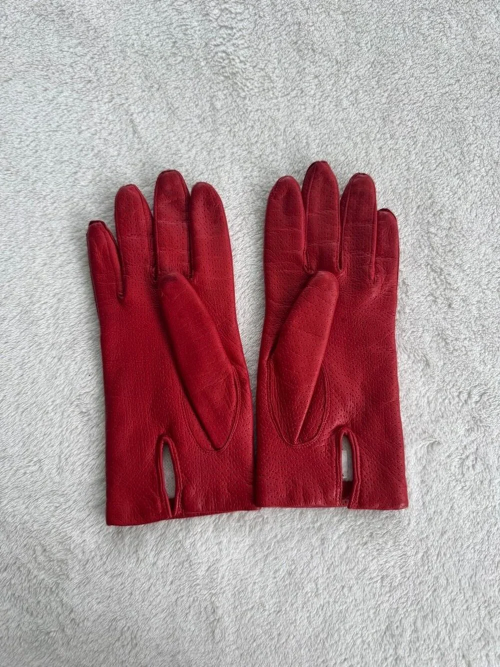 Vintage Women'd Red Leather Gloves Made in Italy Rike's Dept Store Size 7.5